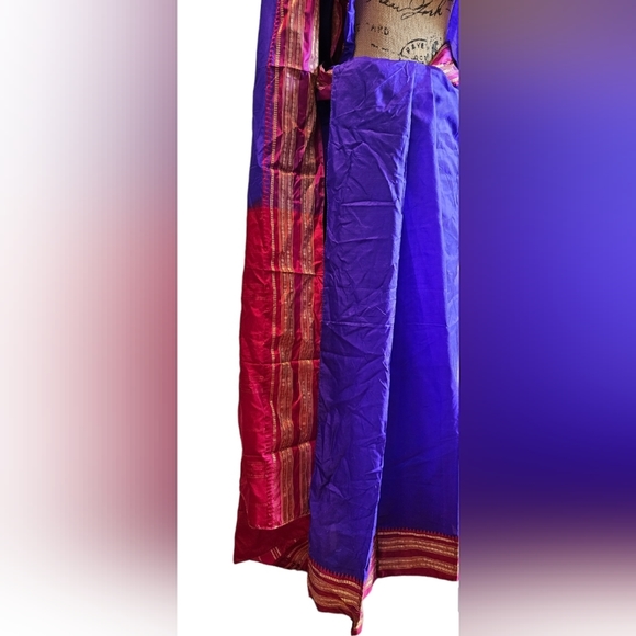 SILKY Indigo Blue and Wedding Red Saree - Picture 3 of 11